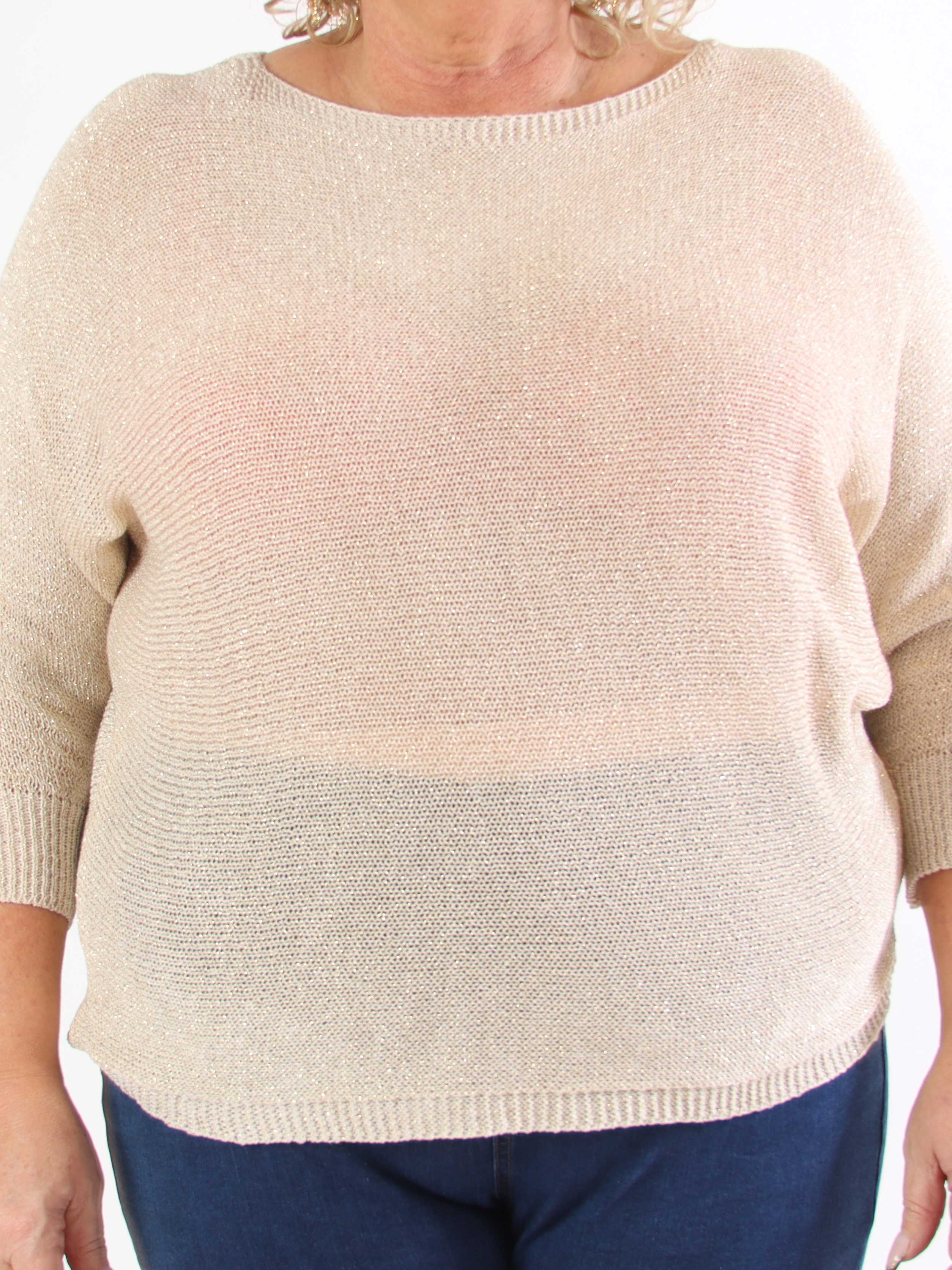 Paulina - Plus size strikbluse med glimmertråde og sløjfe